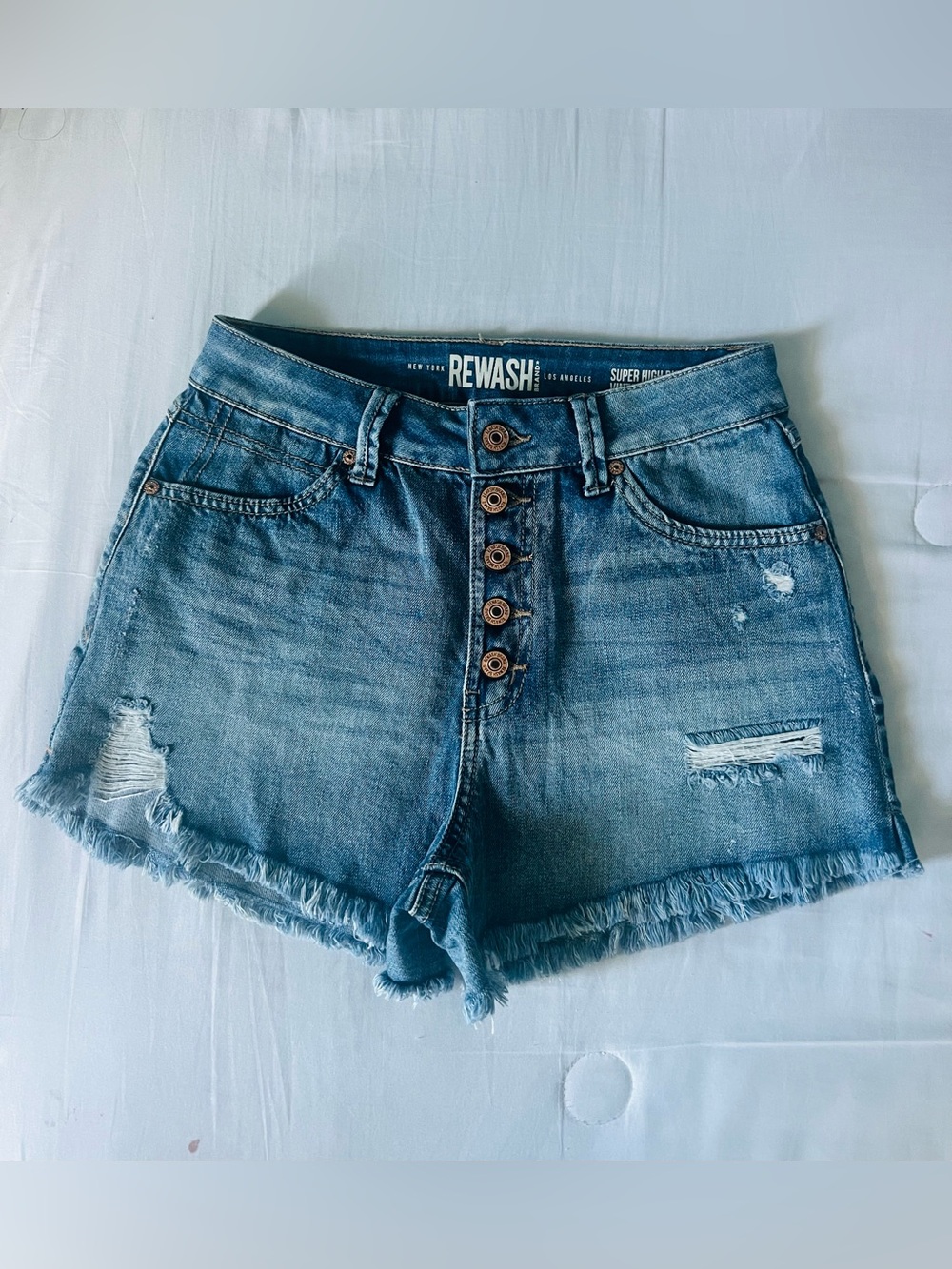 Rewash Hi-rise Button-Fly Distressed Denim Shorts Medium Wash Size 3/25